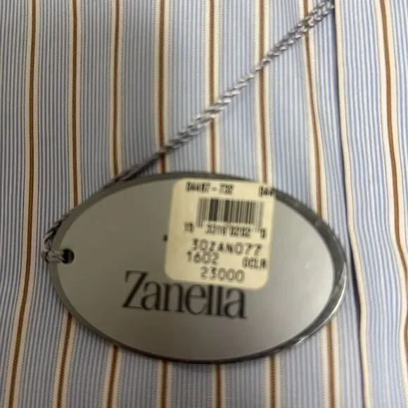 NWT Zanella Mens Shirt Blue Tan Stripe Long Sleeve Button Up w/French Cuff. - Picture 7 of 10
